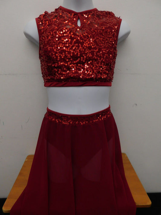 Pre-Owned Costume XL Child Red iefiel Lyrical Contemporary 2 pc Sequin Skirt