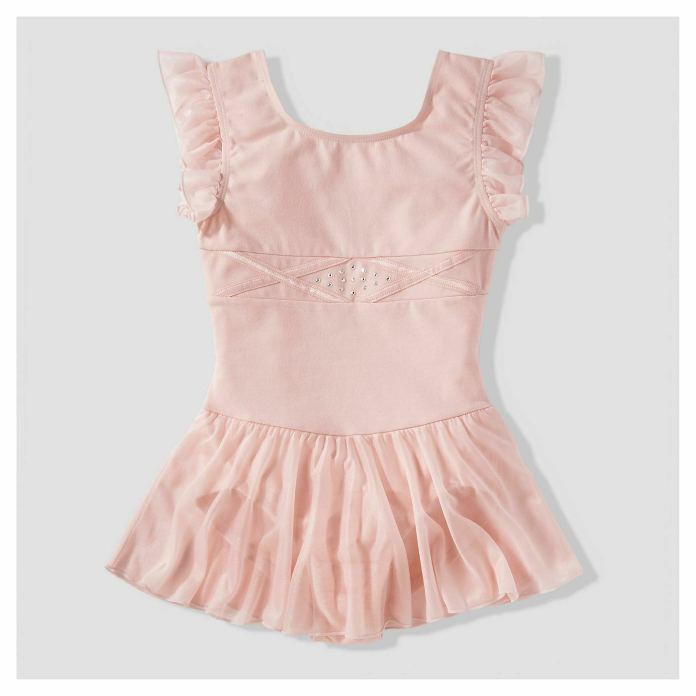 Pre-Owned Leotard Dress Child XS 4-5 Lt Pink Freestyle Flutter Sleeve Cotton