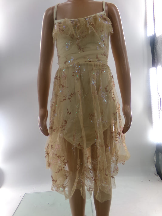 Pre-Owned Leotard Large Child Gold Weissman D3717 Lyrical Contemporary Ballet Glitter Lace Leotard