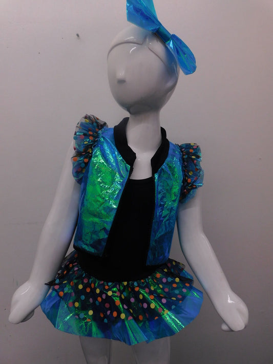 Pre-Owned Costume Curtain Call  H002 Medium Child Blue Green  Jazz Hip Hop Shimmer