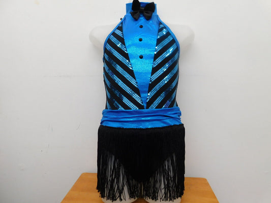 Pre-Owned Costume AWCT V2167 Intermediate Medium Child Turquoise Fringe Skirt Jazz Sequin