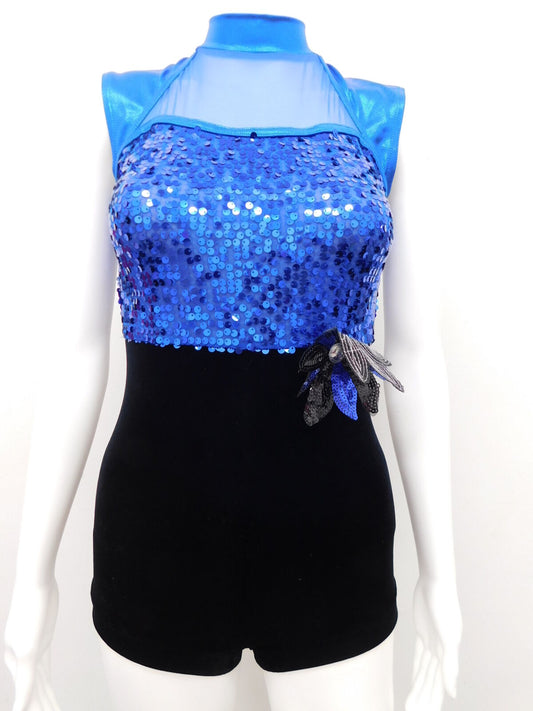 Pre-Owned Costume Weissman  9070 Large Child Blue Unitard Jazz Acro Sequin