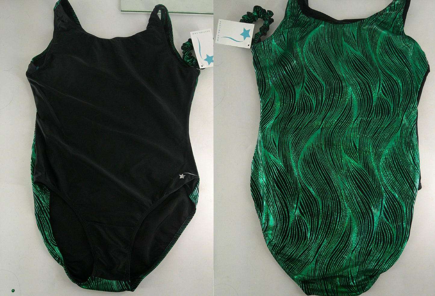 New Leotard Destira Green Glimmer Adult XL Green Black  Acro Tumbling