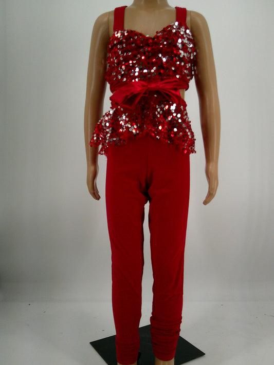 Pre-Owned Costume Weissman   Medium Child Red Jumpsuit Jazz Sequin