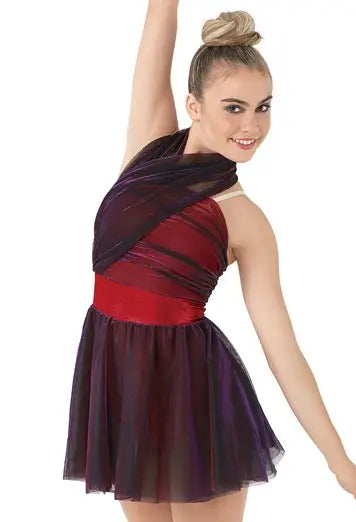 Pre-Owned Costume Medium Child Red Weissman D8336 Lyrical Contemporary Jazz Shiny Draping Dress