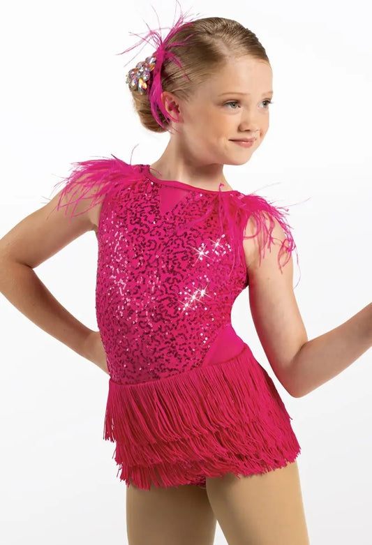 Pre-Owned Costume Weissman 13147 Intermediate Child Pink Feathers Jazz Sequin