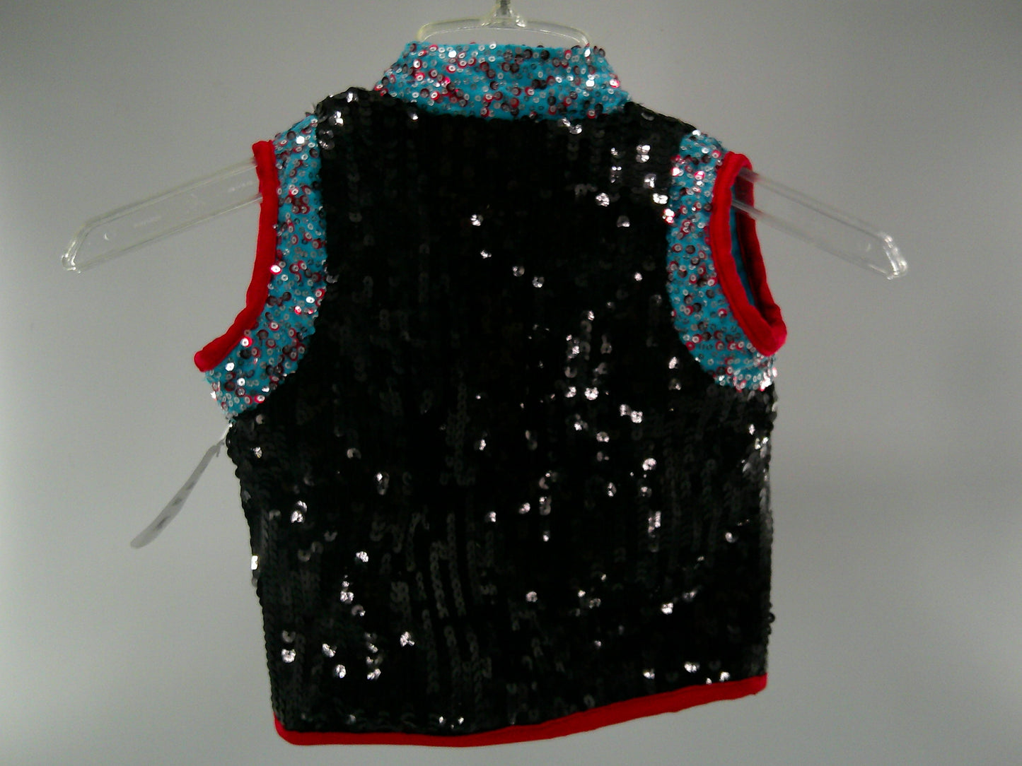 Pre-Owned Costume Vest Glamour   Medium Child Turquoise Red  Pageant Tap Sequin