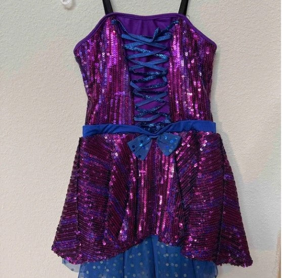 Pre-Owned Costume Large Child Purple Revolution 743 Jazz Tap Clogging Sequin Dots Dress