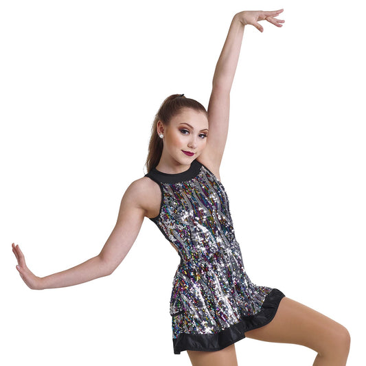 Pre-Owned Costume Medium Adult Multi Curtain Call J5359 Jazz Tap Clogging Musical Theater Dress Zipper Sequin