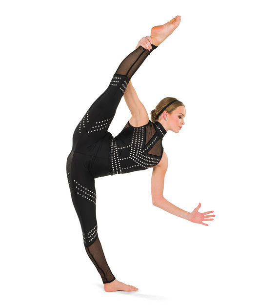 Pre-Owned Costume Small Adult Black A Wish Come True 22917 Jazz Contemporary Acro Unitard Studs Mesh