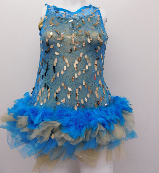 Pre-Owned Costume Curtain Call  J4792 Large Adult Turquoise Sequin Feathers Jazz Tap