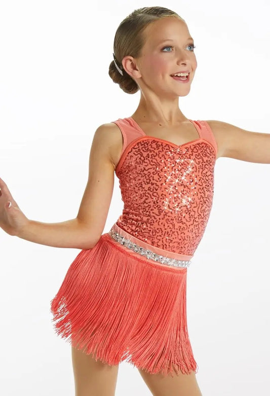 Pre-Owned Costume Weissman  15680 Medium Child Orange 2 in 1 Jazz Sequin