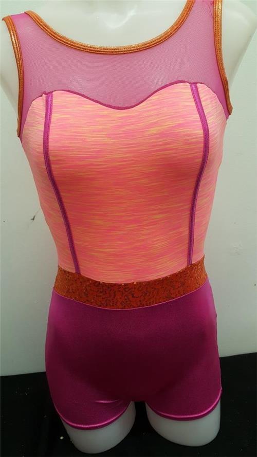 Pre Owned Costume Curtain Call E1310 Medium Child Pink Green Gymnastics Acro