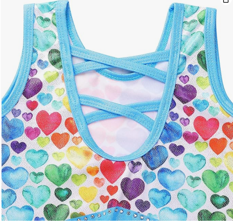 Pre-Owned Leotard TFJH Kids   Small Child Blue Hearts  Acro Jazz Cheer