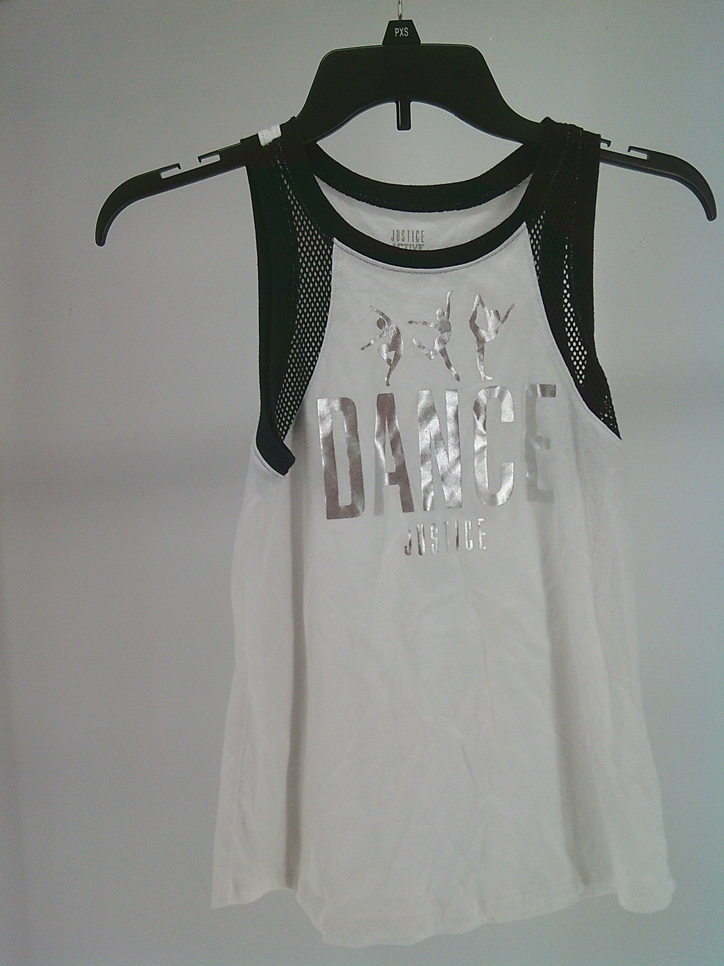 Pre-Owned Tank Top Justice   Large Child White Black  Ballet Jazz