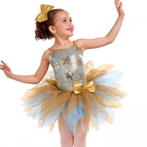 Pre-Owned Costume Medium Child Blue Curtain Call E1765 Jazz Ballet Tap 3 in 1 Fringe Sequin