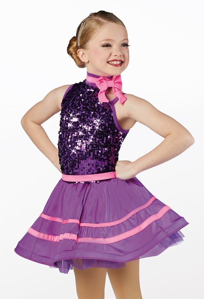 Pre-Owned Costume Weissman  13675 Large Child Purple Tutu Dress Tap Jazz Pageant Sequins Stewaress