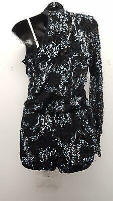 Pre-Owned Costume Intermediate Child Blue Weissman 7134 Jazz Tap Acro Musical Theater Sequin Unitard Lace
