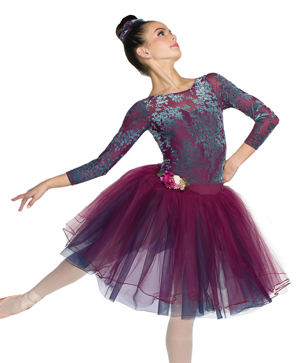 Pre-Owned Costume Large Child Burgundy A Wish Come True 25001 Ballet Pointe YAGP Floral Tutu Velvet