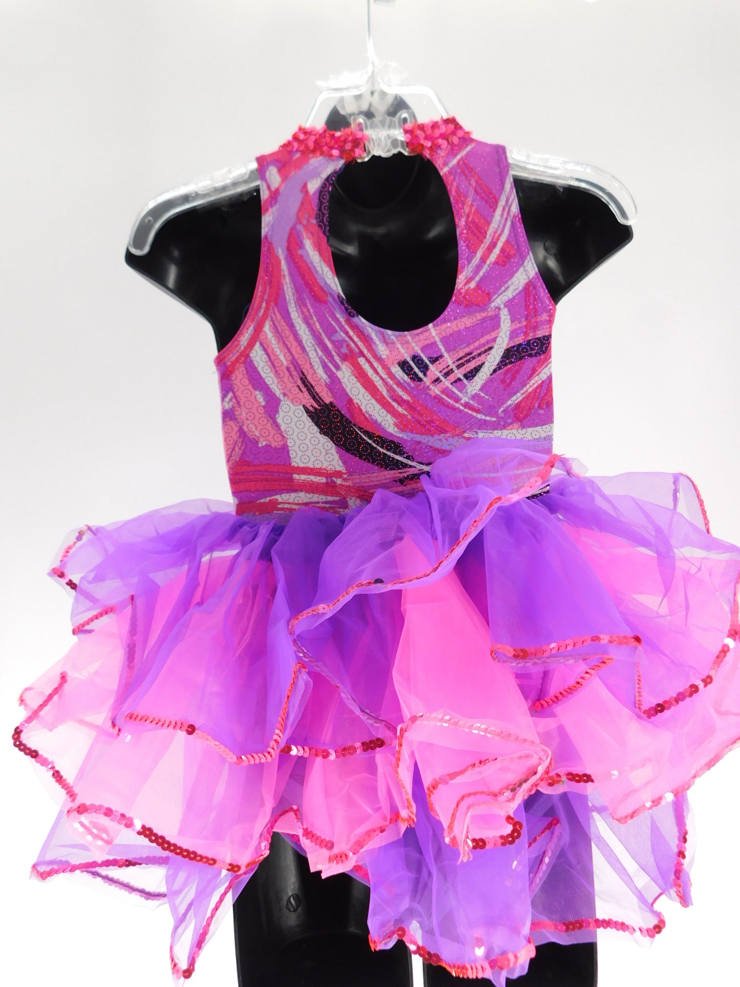 Pre-Owned Costume Wish Come True  V1681 Intermediate Child Hot Pink Tutu Jazz Sequin
