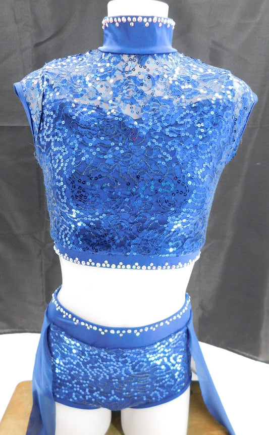 Pre-Owned Costume Large Adult Dark Blue Weissman SQ12661 Lyrical Ballet Contemporary 2 pc Rhinestone Sequin