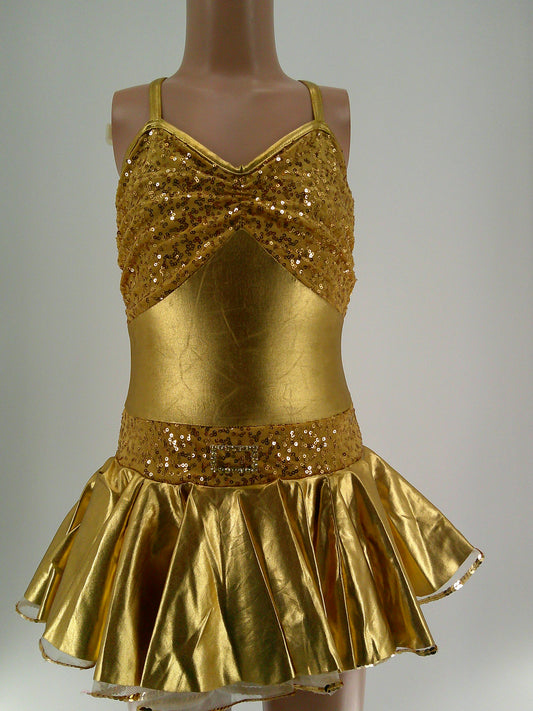 Pre-Owned Costume Art Stone  H321 Small Child Gold Dress Jazz Sequin