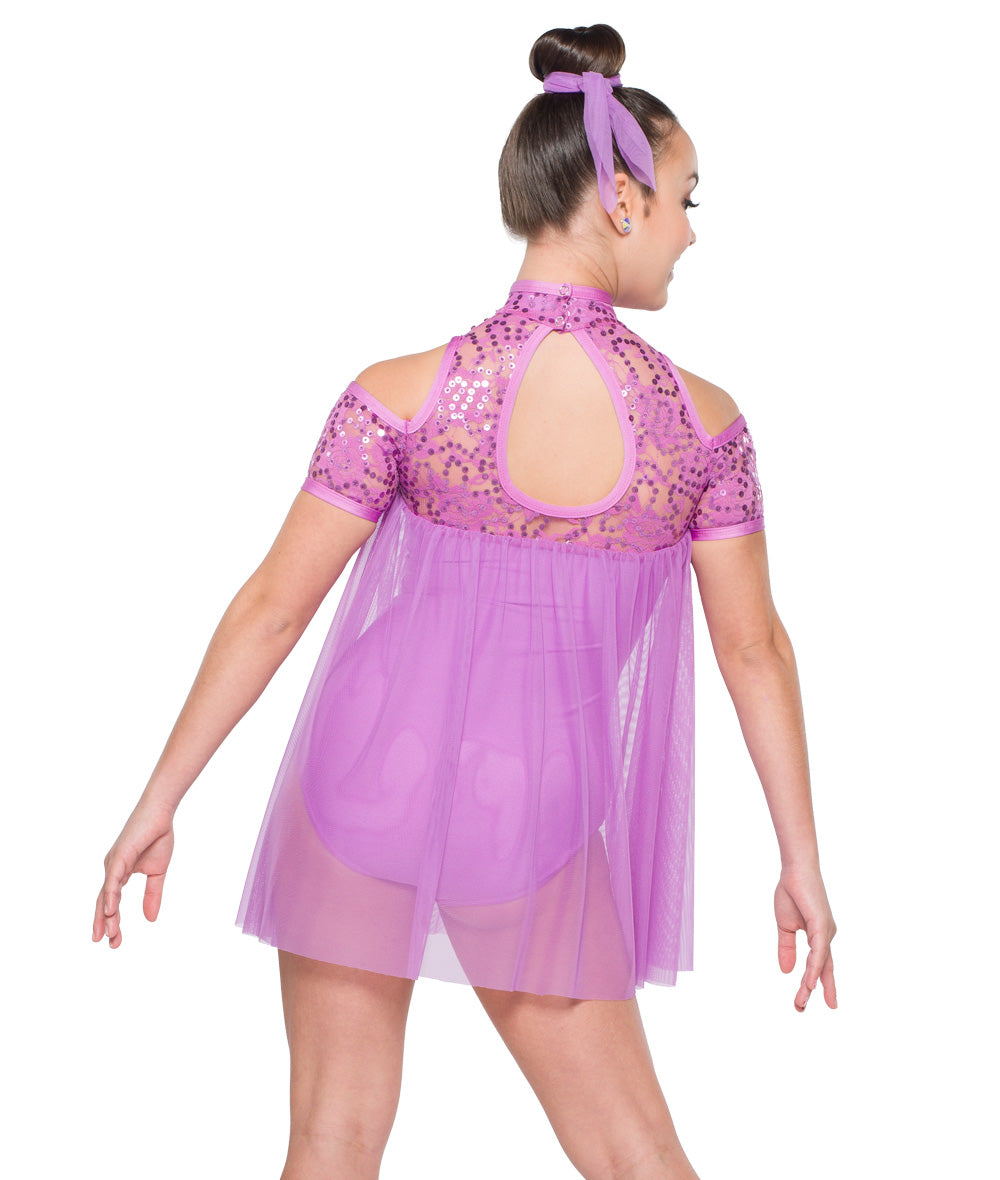 Pre-Owned Costume AWCT  V2354 Large Child Purple  Cold Shoulder Lyrical Contemporary  Sequin