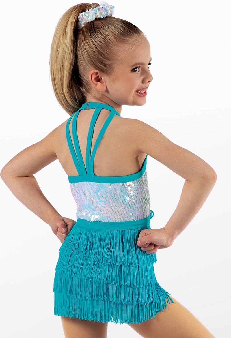 Pre-Owned Costume Weissman  14464 Medium Child Turquoise  Jazz Sequin Fringe