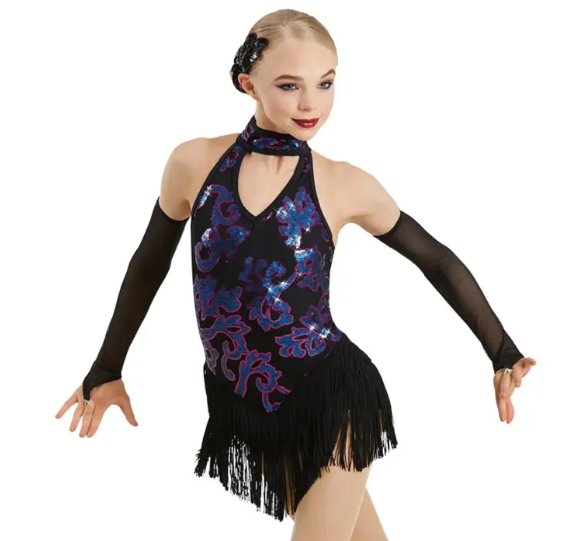 Pre-Owned Costume Weissman  10919 Medium Child Pink Blue Fringe Jazz Latin Tap Sequin