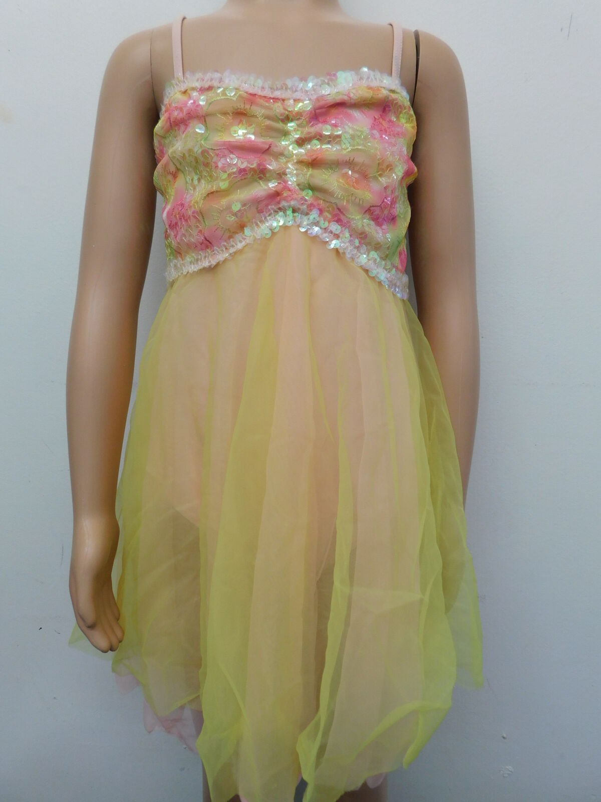 Pre-Owned Costume Weissman  5684 Medium Child Yellow Dress Ballet Lyrical Sequin
