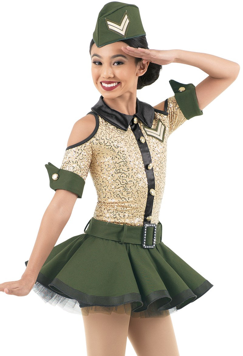 Pre-Owned Costume Weissman 10200 Int Child Army Green Dress Jazz Sequin Bugle Boy