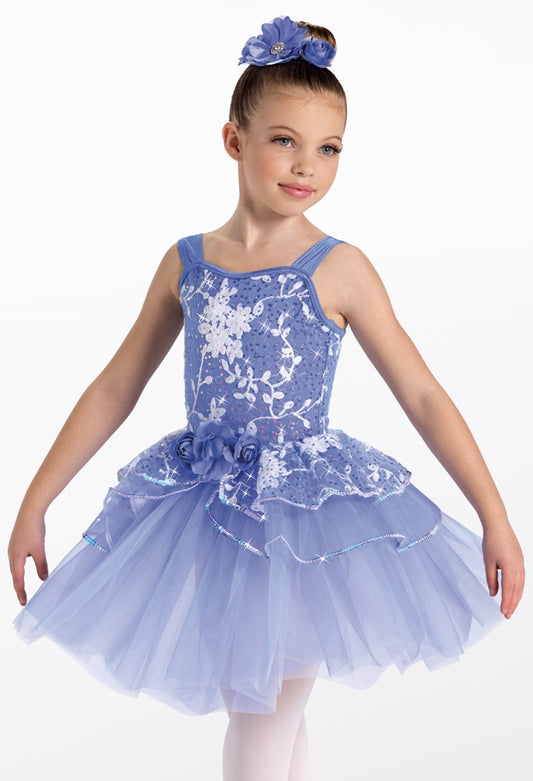 Pre-Owned Costume Weissman  13690 6X-7 Child Blue Floral Tutu Ballet Sequins