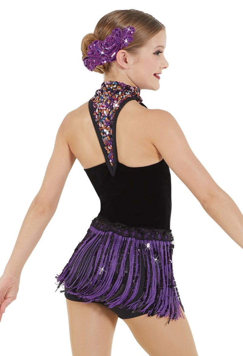 Pre-Owned Costume Weissman  12312 XXL Child Purple Fringe Dress Jazz Sequin