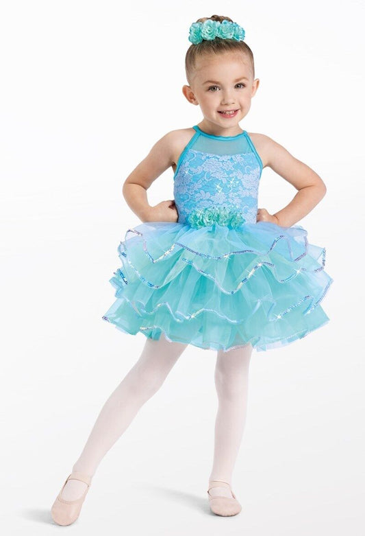 Pre-Owned Costume Weissman  13493 Intermediate Child Aqua Layered Tutu Ballet Sequin