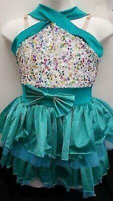 Pre-Owned Costume Curtain Call  E1787 Medium Adult Teal Layered Dress Jazz Tap Sequin