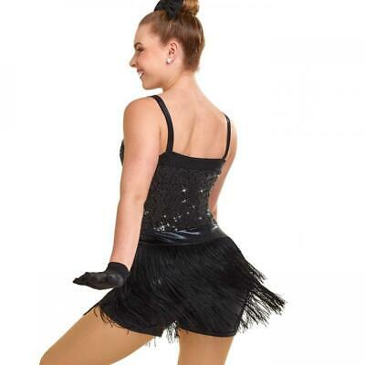 Pre-Owned Costume Large Child Black Curtain Call E2130 Jazz Tap Musical Theater Latin Fringe Biketard Sequin