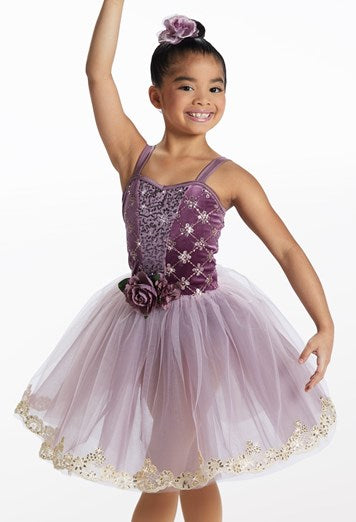 Pre-Owned Costume Weissman  15630 6x-7 Child Purple  Long embroidered tutu Ballet YAGP Pageant Sequin