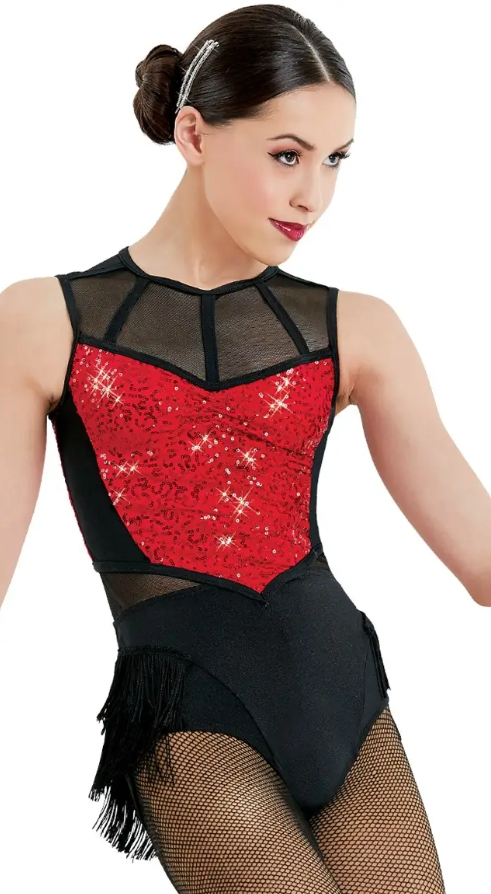 Pre-Owned Costume Weissman  10787 Large Child Red Black Fringe Jazz Latin Tap Sequin