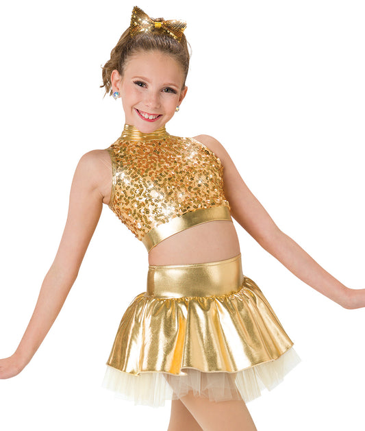Pre-Owned Costume AWCT  V2221 Medium Adult Gold Tulle Skirt Jazz Musical Theater Sequin