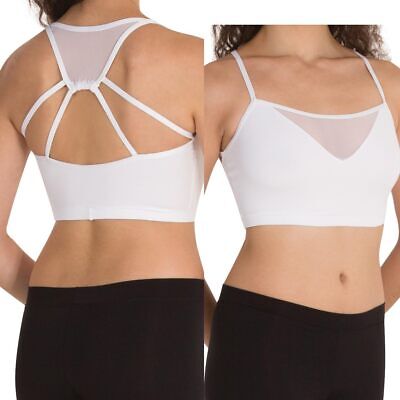Pre-Owned Crop Top Body Wrappers Sports Bra Black XS Adult Strappy Back Mesh