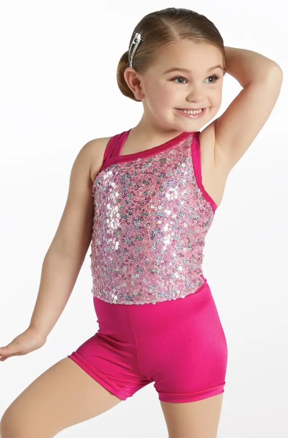 Pre-Owned Costume NEW Weissman  15905 Medium Child Pink 2in1 Ballet Jazz Tap Sequin