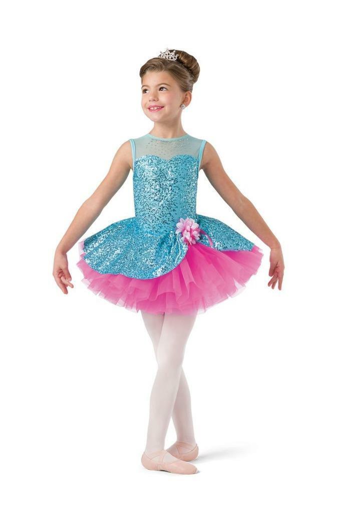 Pre-Owned Costume Gallery  18303 Small Child Blue 2in1 Dress & Tutu Jazz Ballet Sequins