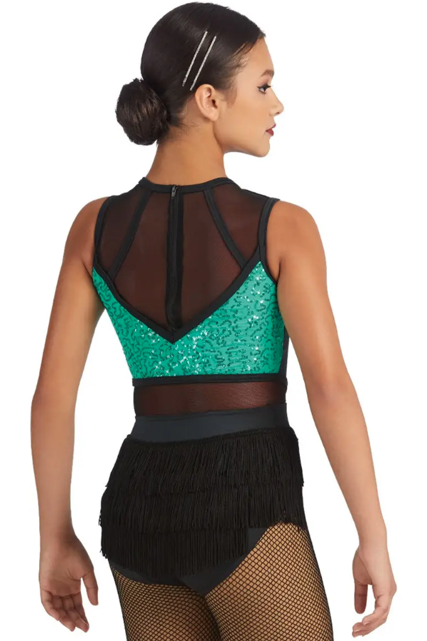 Pre-Owned Costume Weissman  10787 Large Child Red Black Fringe Jazz Latin Tap Sequin