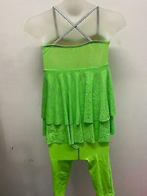 Pre-Owned Costume Weissman  4702 Medium Child Lime Green Unitard w/ Skirt Jazz