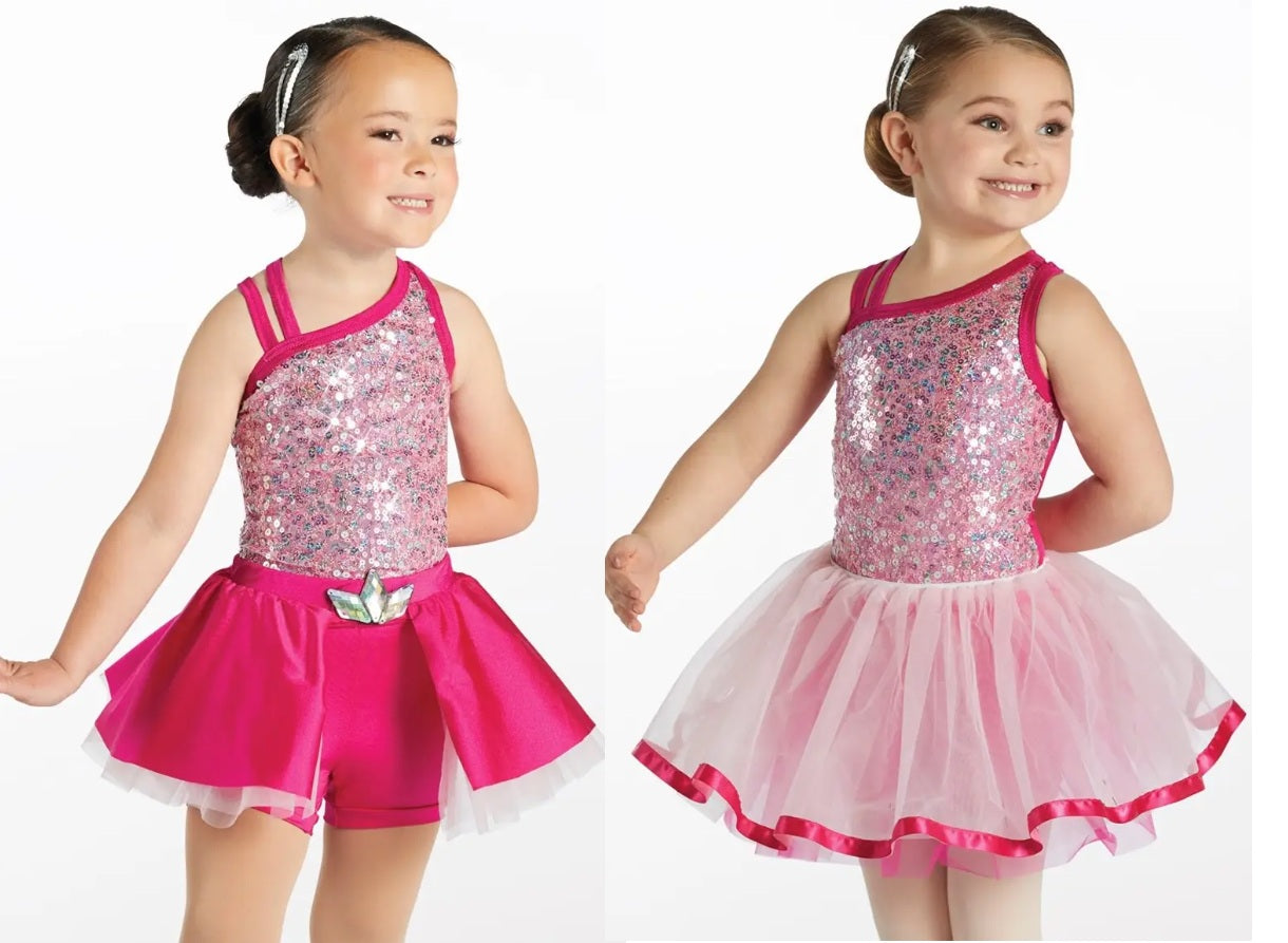 Pre-Owned Costume NEW Weissman  15905 Medium Child Pink 2in1 Ballet Jazz Tap Sequin