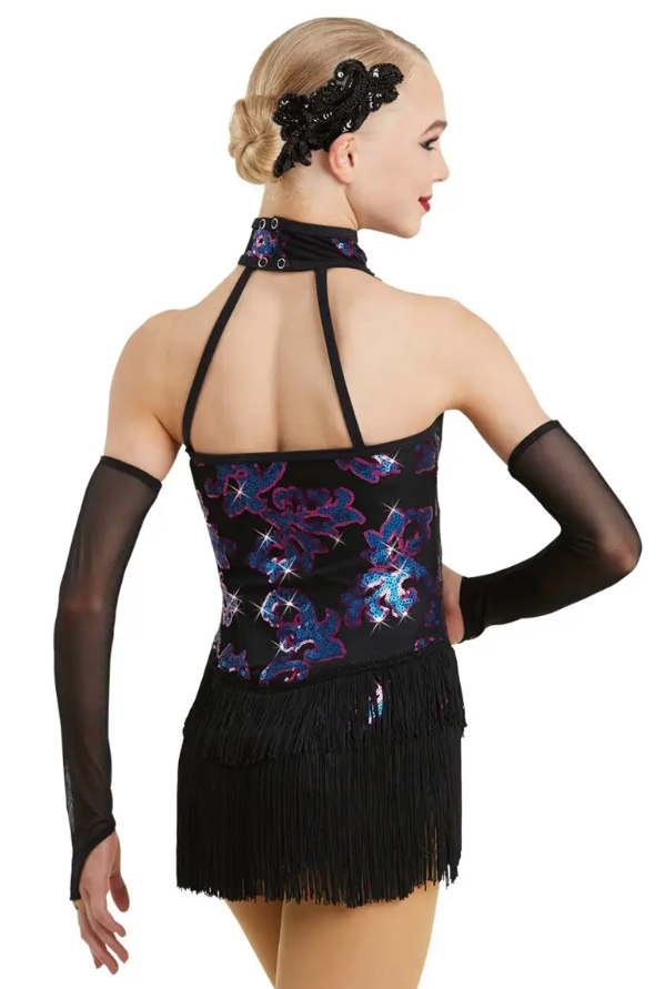 Pre-Owned Costume Weissman  10919 Medium Child Pink Blue Fringe Jazz Latin Tap Sequin