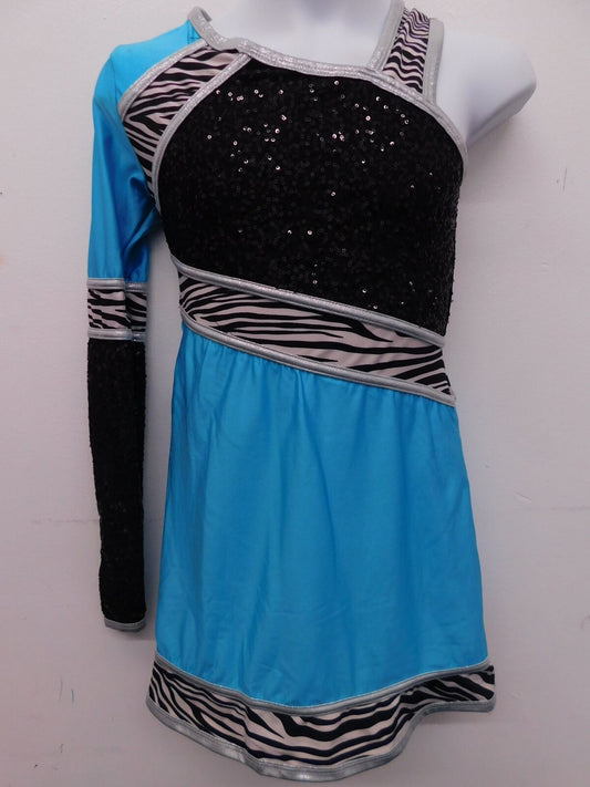 Pre-Owned Costume AWCT  T1361 Large Child Turquoise Dress Jazz Sequin