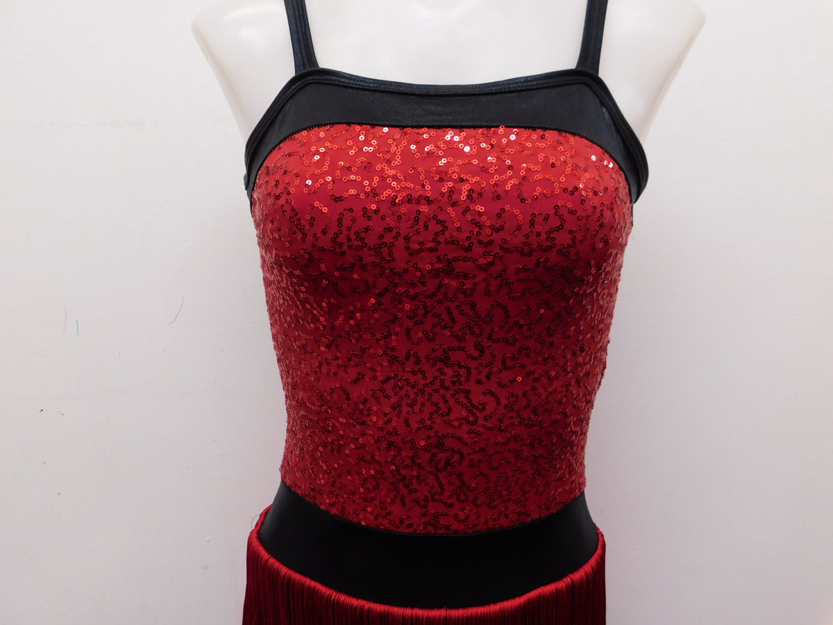 Pre-Owned Costume Small Adult Black Curtain Call E2130 Jazz Tap Musical Theater Latin Fringe Biketard Sequin