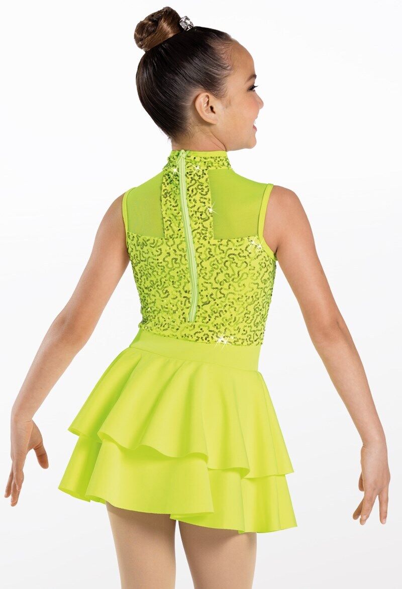 Pre-Owned Costume Weissman  13024 Medium Child Green Ruffle Dress Jazz Sequin