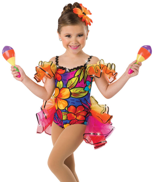 Pre-Owned Costume AWCT  19077 Large Child Orange Ruffles Jazz Tap Sequins Latin